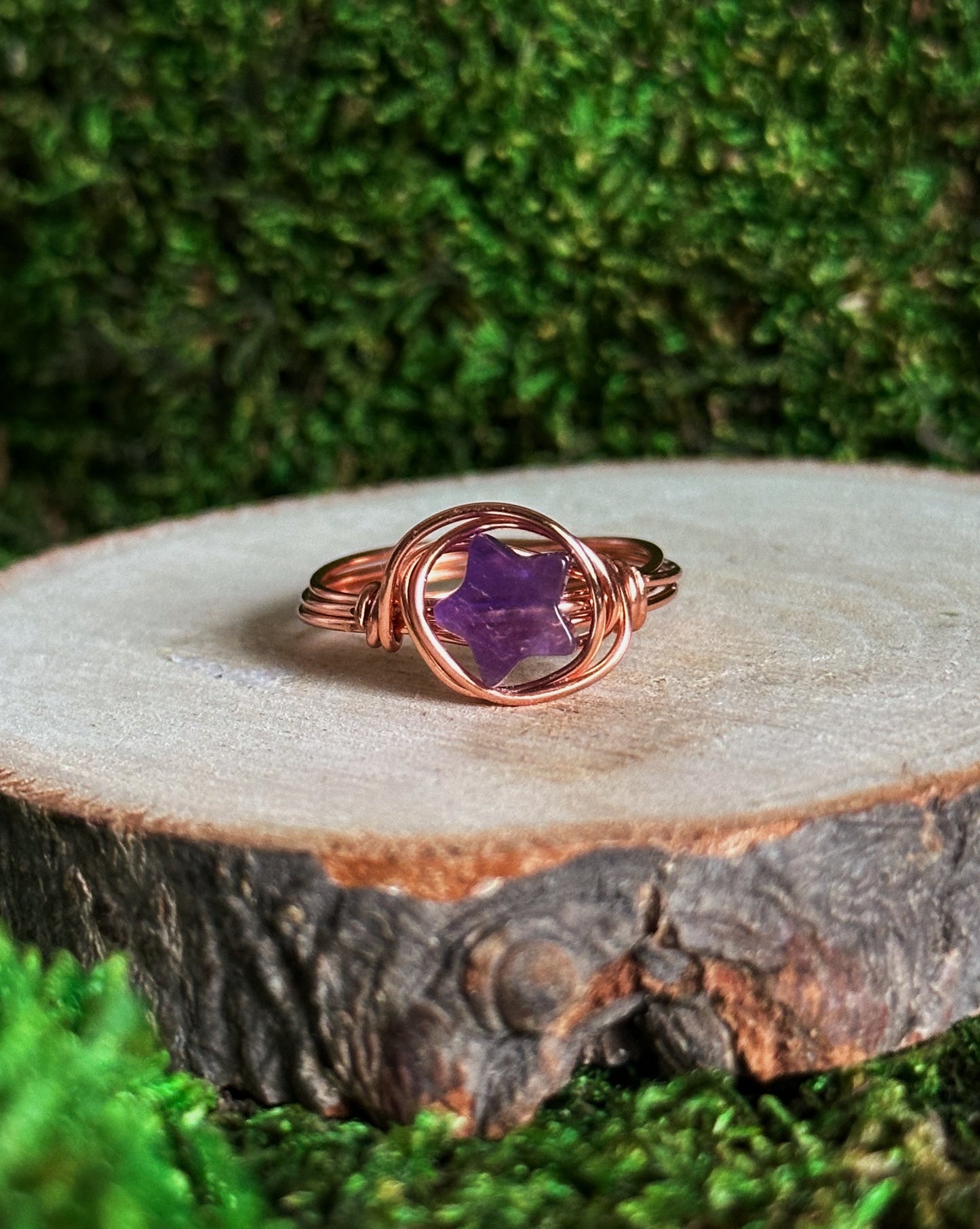 Amethyst Star Copper Wire Wrapped Ring