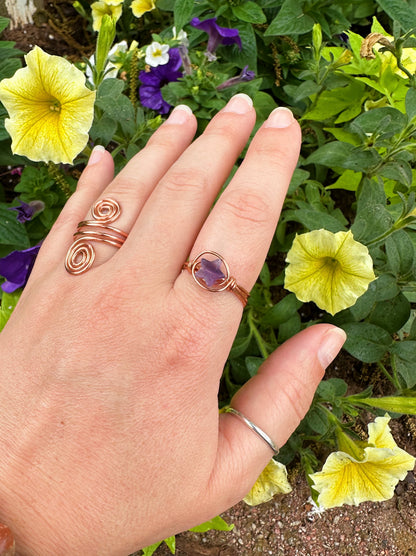 Amethyst Star Copper Wire Wrapped Ring