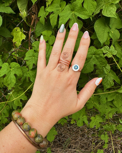 Evil Eye Mother of Pearl Wire Wrapped Ring