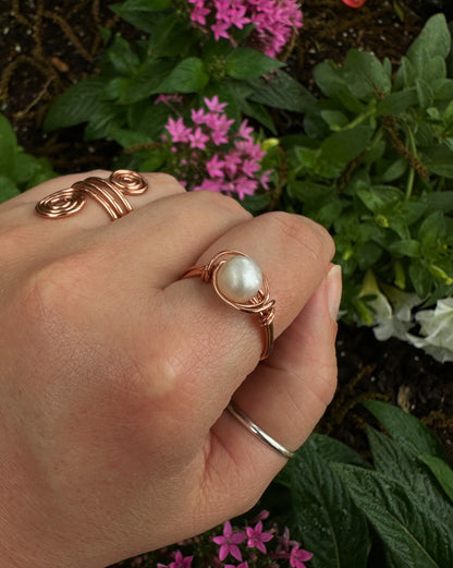 Fresh Water Pearl Copper Wire Wrapped Ring