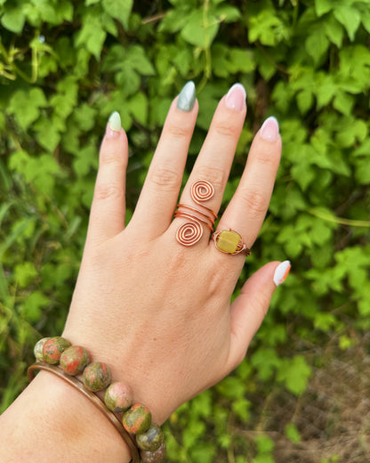 Natural Chartreuse Jade Wire Wrapped Ring