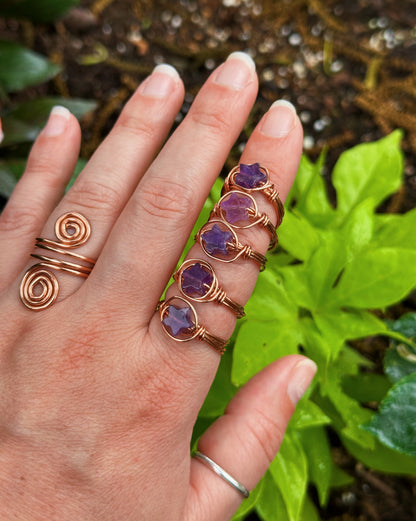 Amethyst Star Copper Wire Wrapped Ring