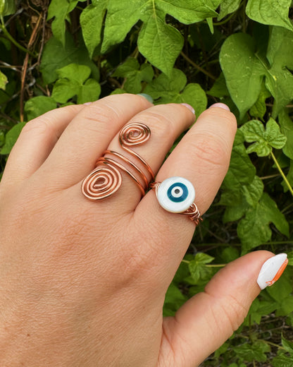 Evil Eye Mother of Pearl Wire Wrapped Ring