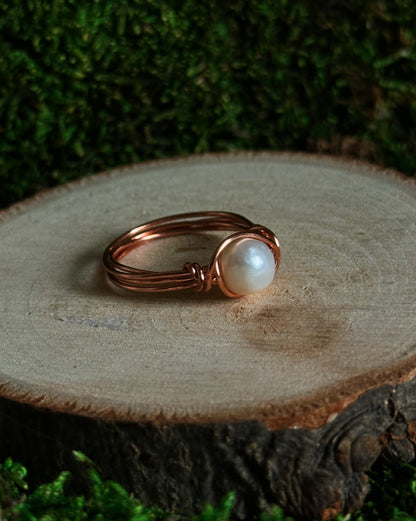 Fresh Water Pearl Copper Wire Wrapped Ring