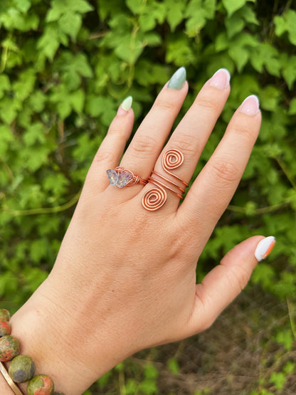Iridescent Butterfly Wire Wrapped Ring