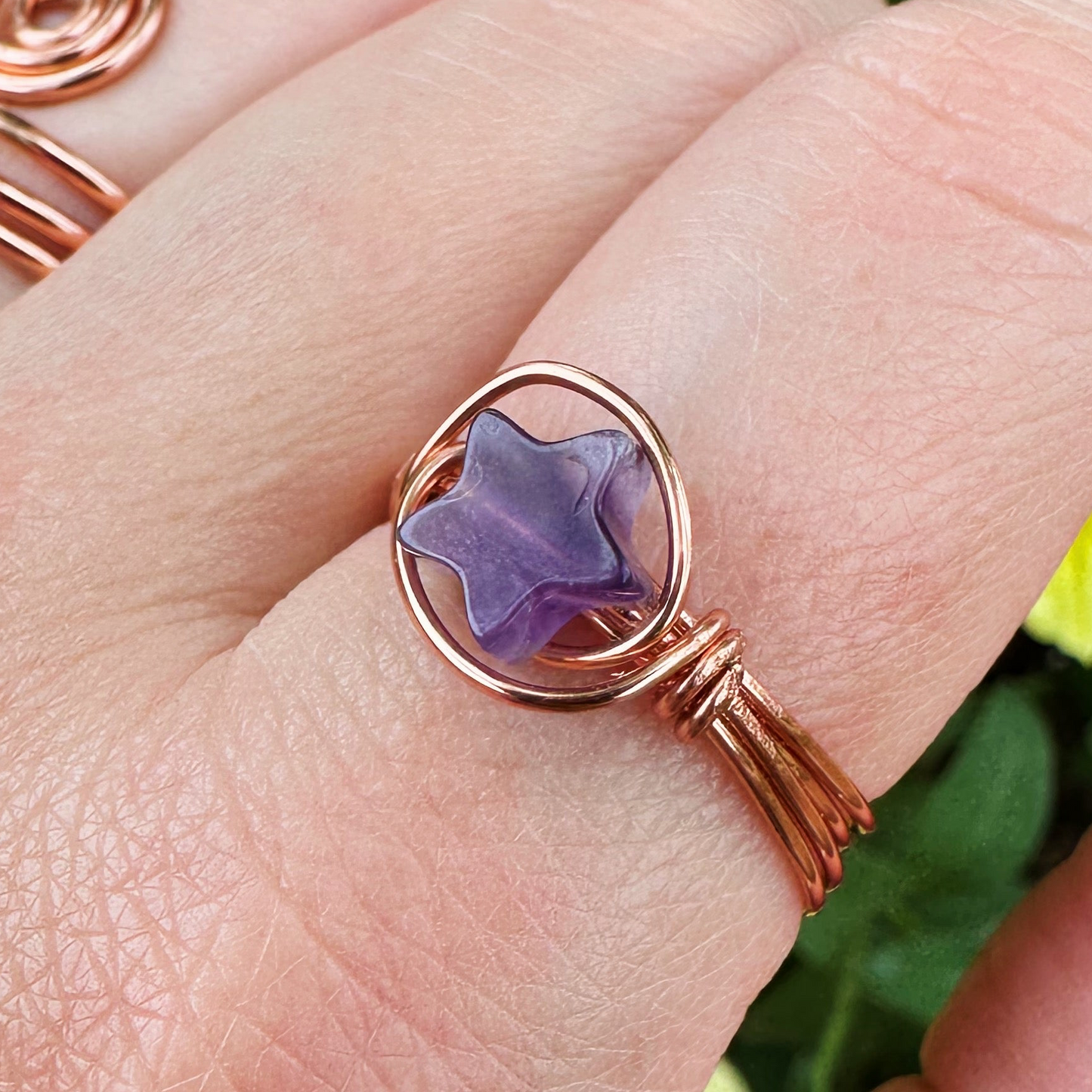 Amethyst Star Copper Wire Wrapped Ring