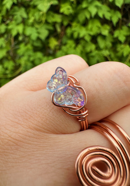 Iridescent Butterfly Wire Wrapped Ring