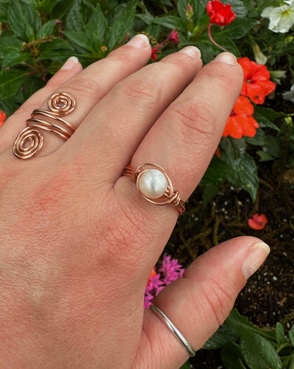 Fresh Water Pearl Copper Wire Wrapped Ring