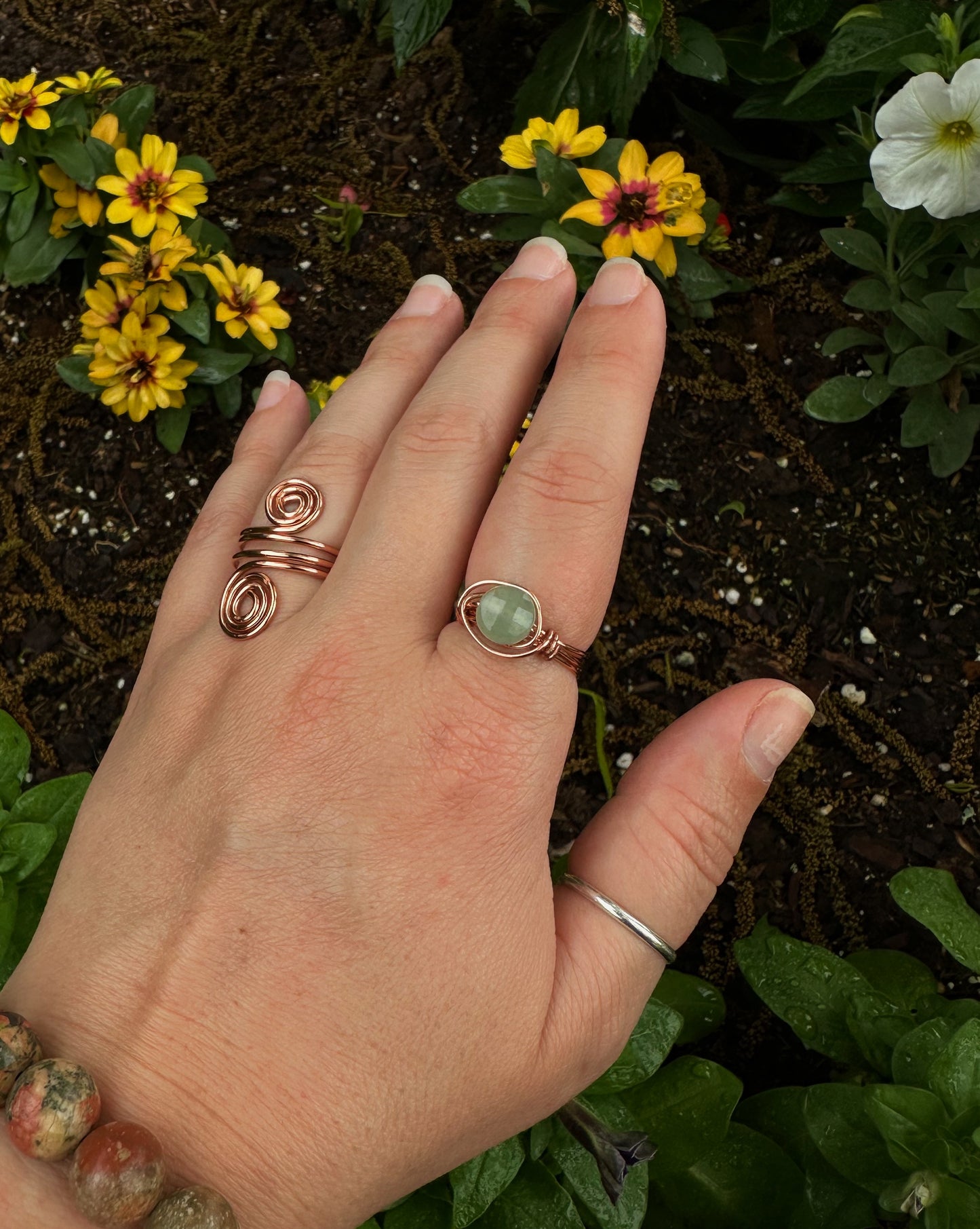 Aventurine Copper Wire Wrapped Ring