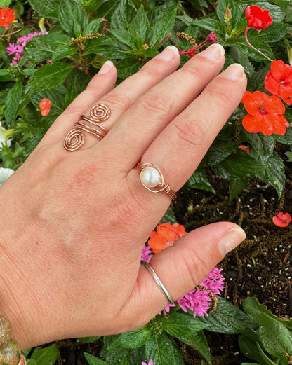 Fresh Water Pearl Copper Wire Wrapped Ring