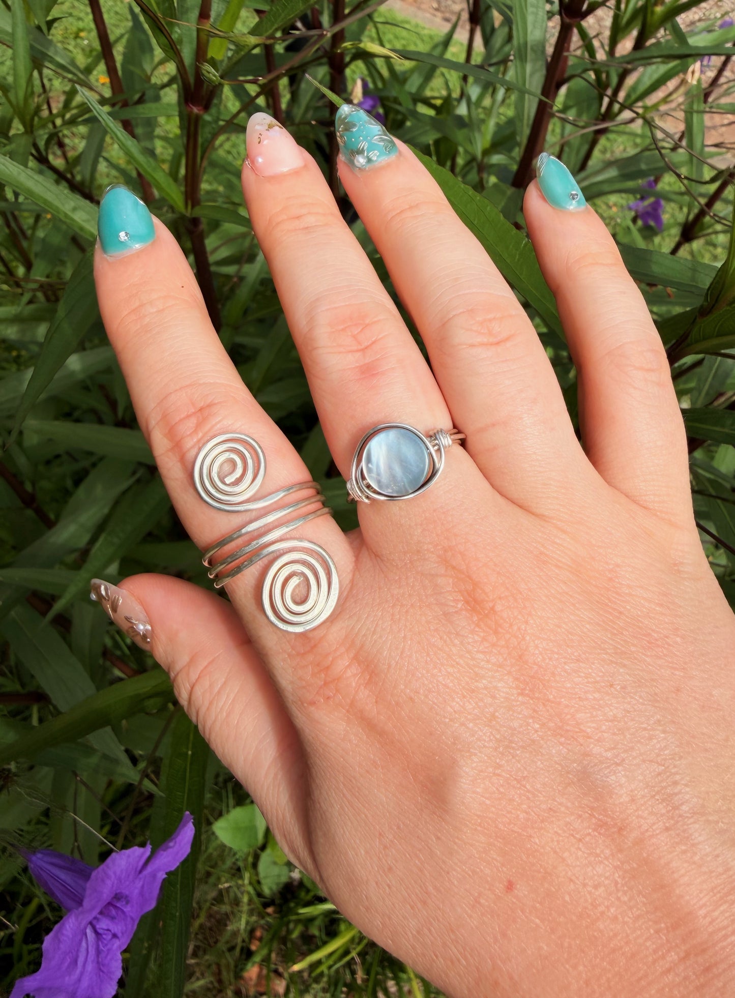 Black Mother of Pearl Wire Wrapped Ring