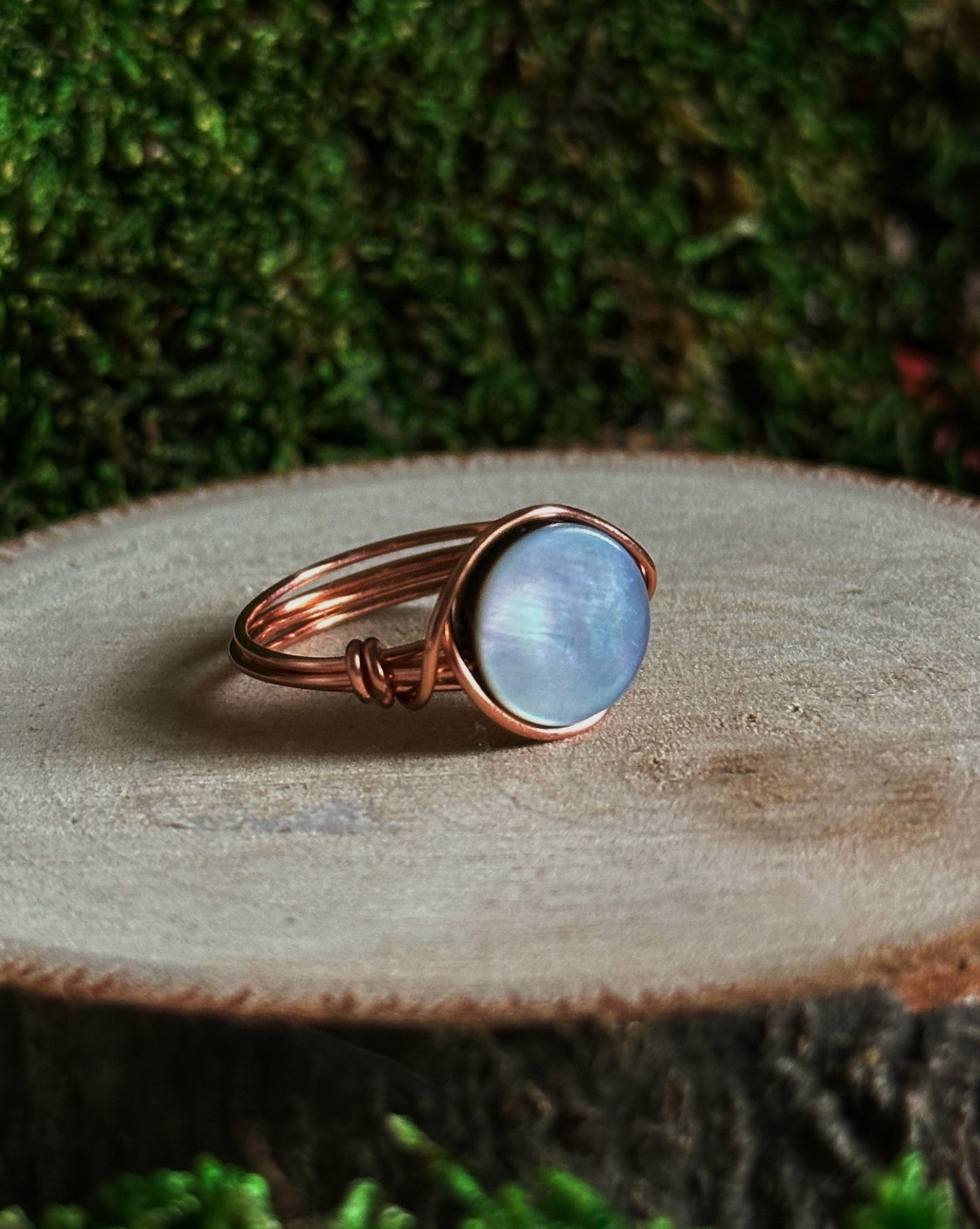 Black Mother of Pearl Copper Wire Wrapped Ring