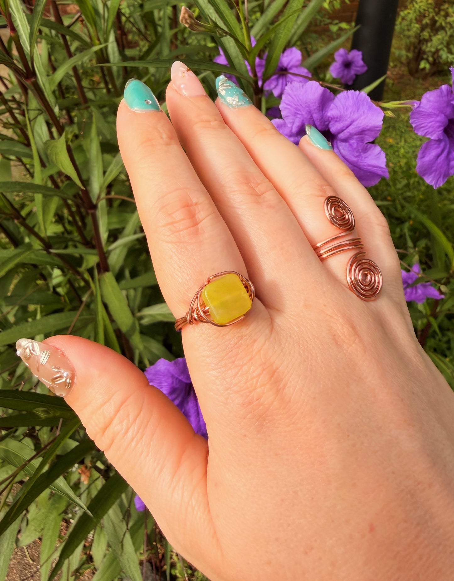 Natural Chartreuse Jade Wire Wrapped Ring