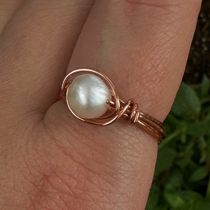 Fresh Water Pearl Copper Wire Wrapped Ring