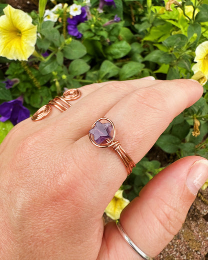 Amethyst Star Copper Wire Wrapped Ring