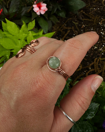 Aventurine Copper Wire Wrapped Ring