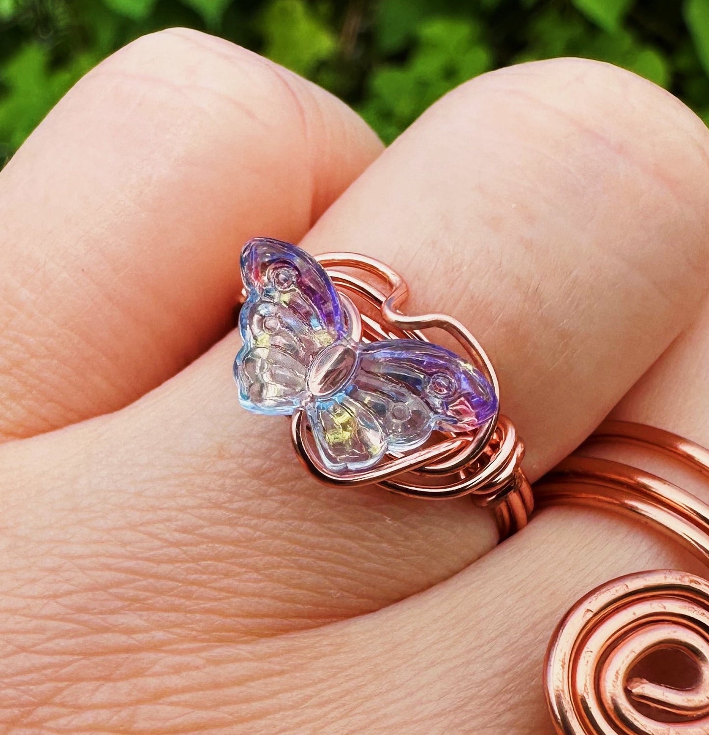 Iridescent Butterfly Wire Wrapped Ring