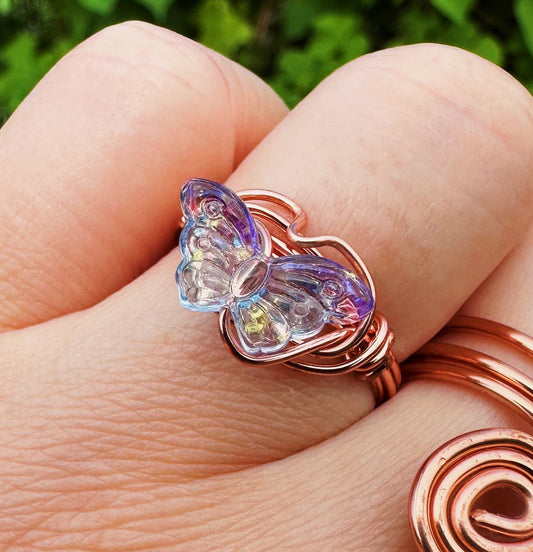 Iridescent Butterfly Wire Wrapped Ring