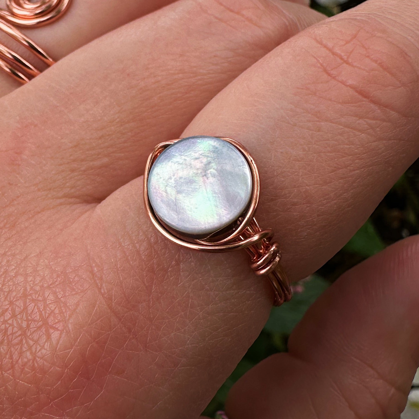 Black Mother of Pearl Copper Wire Wrapped Ring
