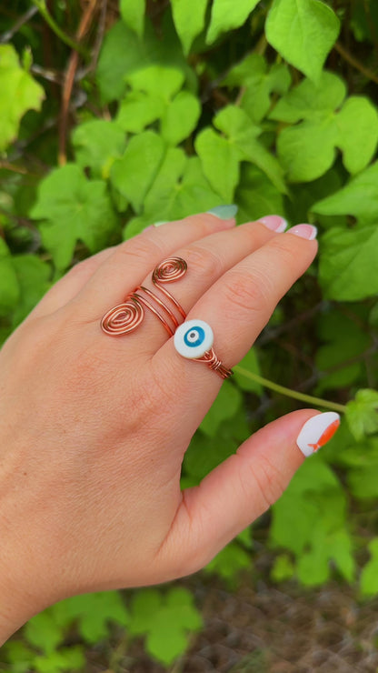 Evil Eye Mother of Pearl Wire Wrapped Ring