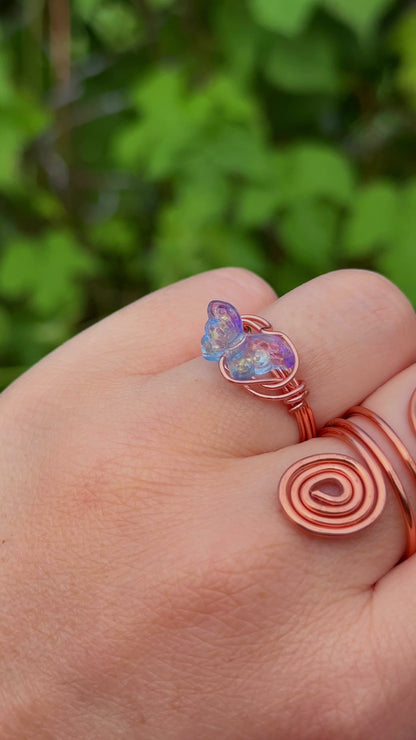 Iridescent Butterfly Wire Wrapped Ring