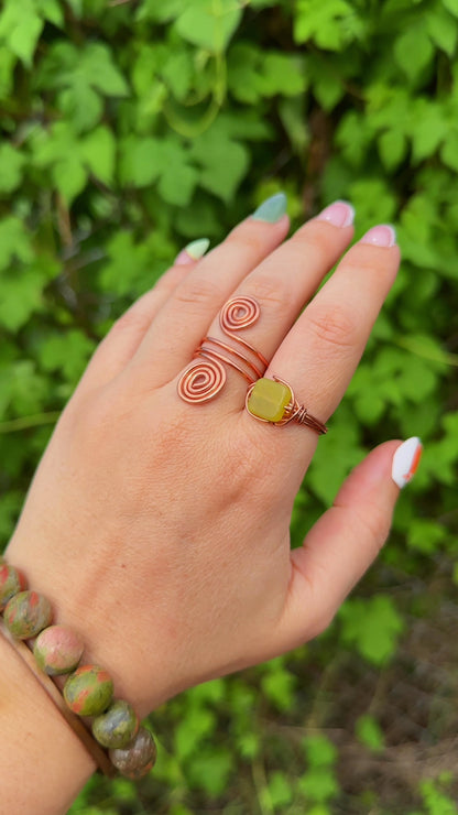 Natural Chartreuse Jade Wire Wrapped Ring
